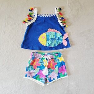 Rare Editions Vintage Two-piece Tropical Fish Shorts Outfit 12 Months Sleeveless